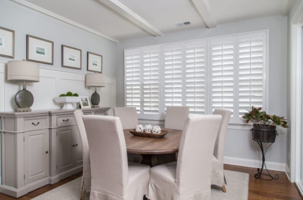 Plantation shutters in a dining room